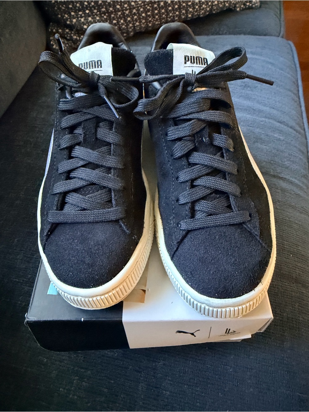 Puma Kids Black Suede Sneakers with Cream Sole Forever Stronger edition